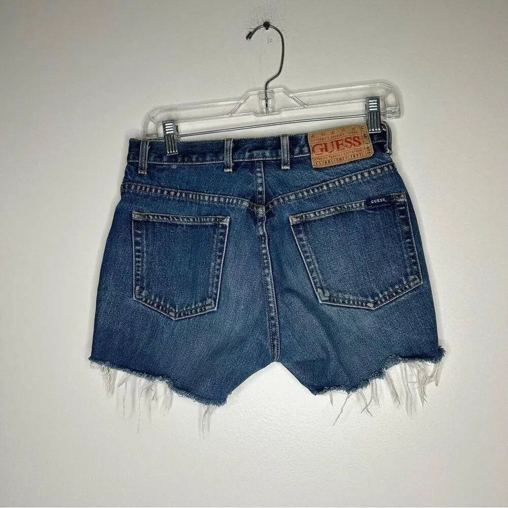 vintage distressed y2k 2000s Guess Women's Blue Shorts - Picture 8 of 8